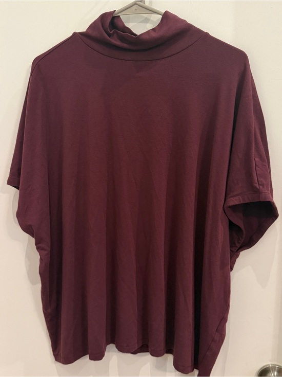Daily Ritual Tops - Daily Ritual Mock Neck Poncho Batwing Top XL Deep Burgundy Cozy Loungewear
